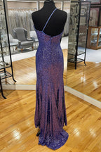 One Shoulder Sequins Mermaid Prom Dress with Slit