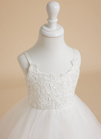 Ball-Gown/Princess Lace Tulle Floor-length White Dress (010145213)