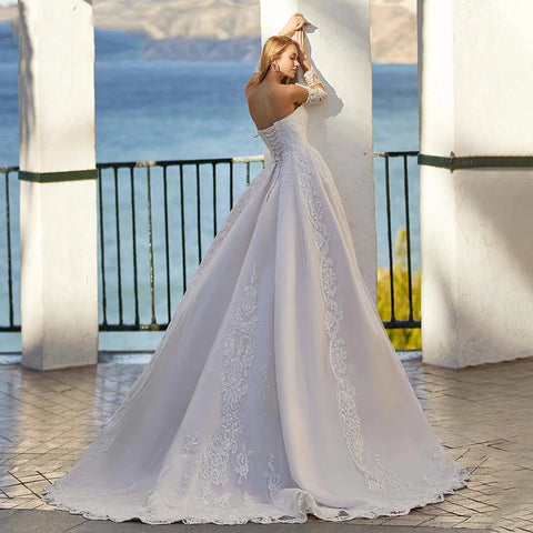 Vestidos de novia elegantes de estilo bohemio con cuentas, escote corazón, hombros descubiertos, manga larga y apliques de encaje para mujer.