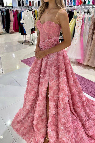 Elegant A Line Sweetheart Blush Long Prom Dress with 3D Flowers