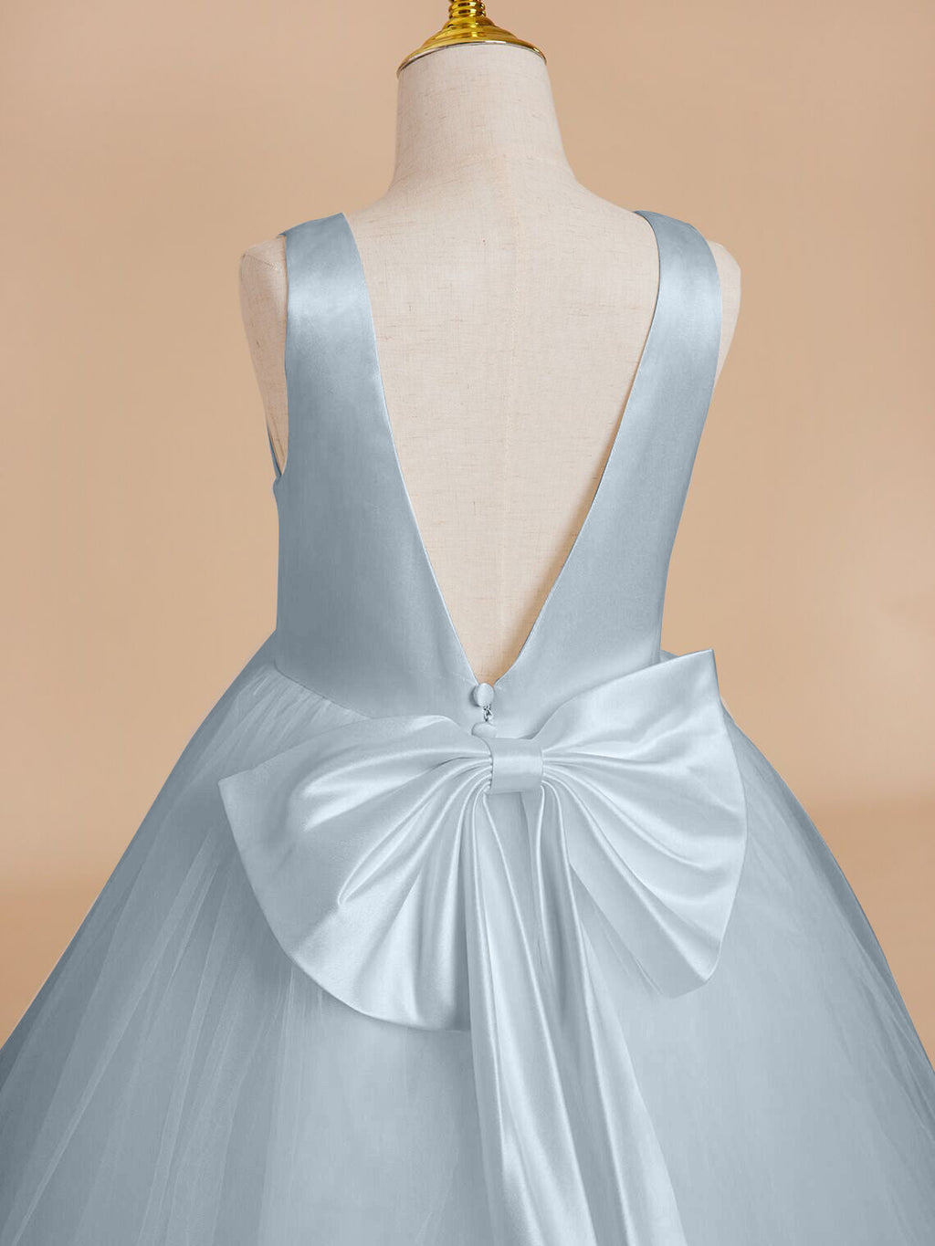 Vestido clásico blanco de corte A sin mangas para niña de las flores, de satén y tul 