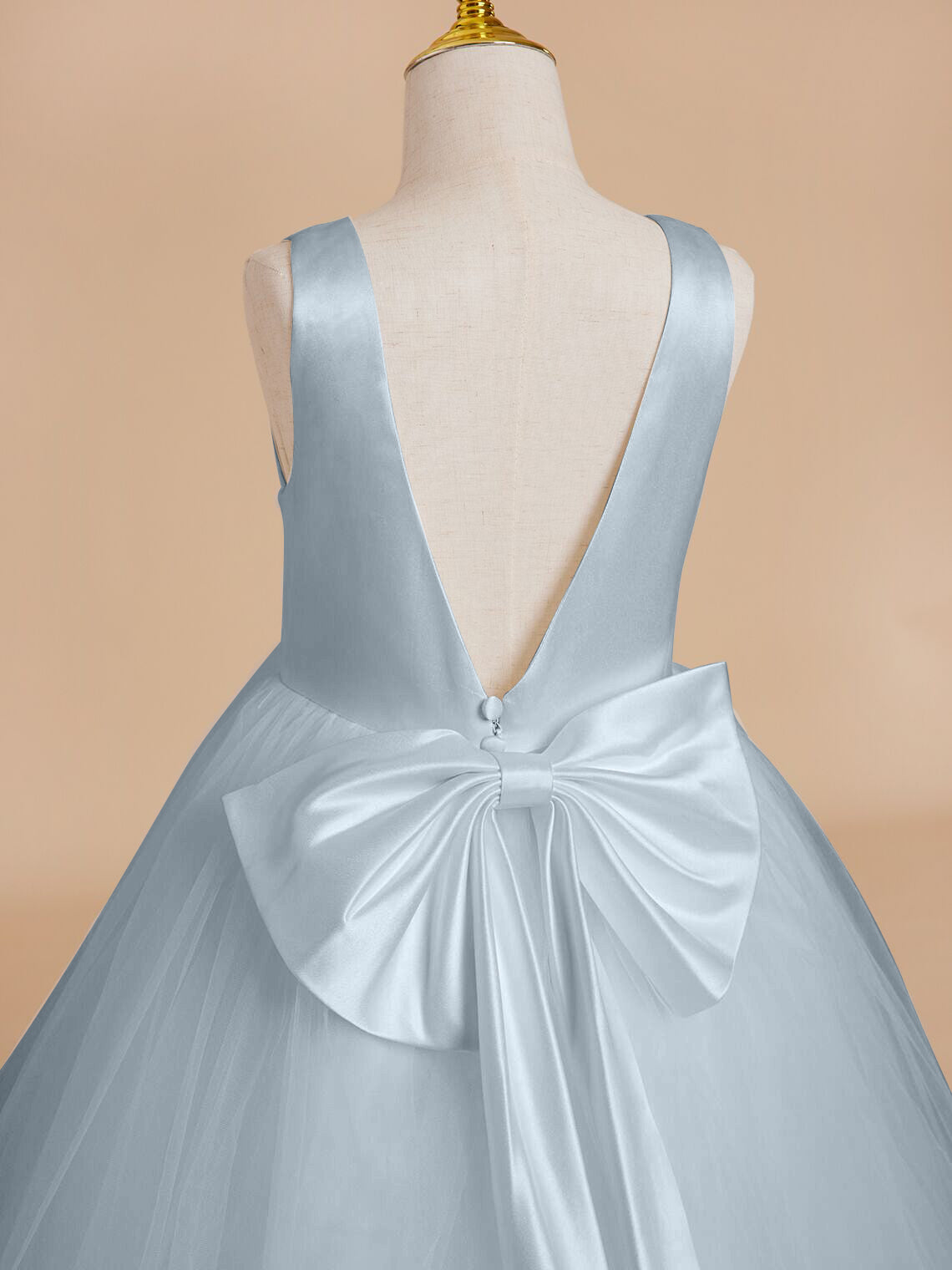 Vestido clásico blanco de corte A sin mangas para niña de las flores, de satén y tul 