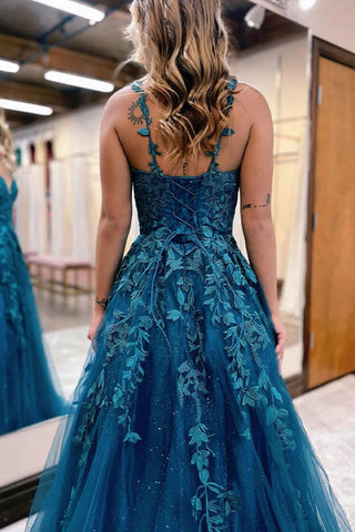 Glitter Lace A-Line Long Prom Dress