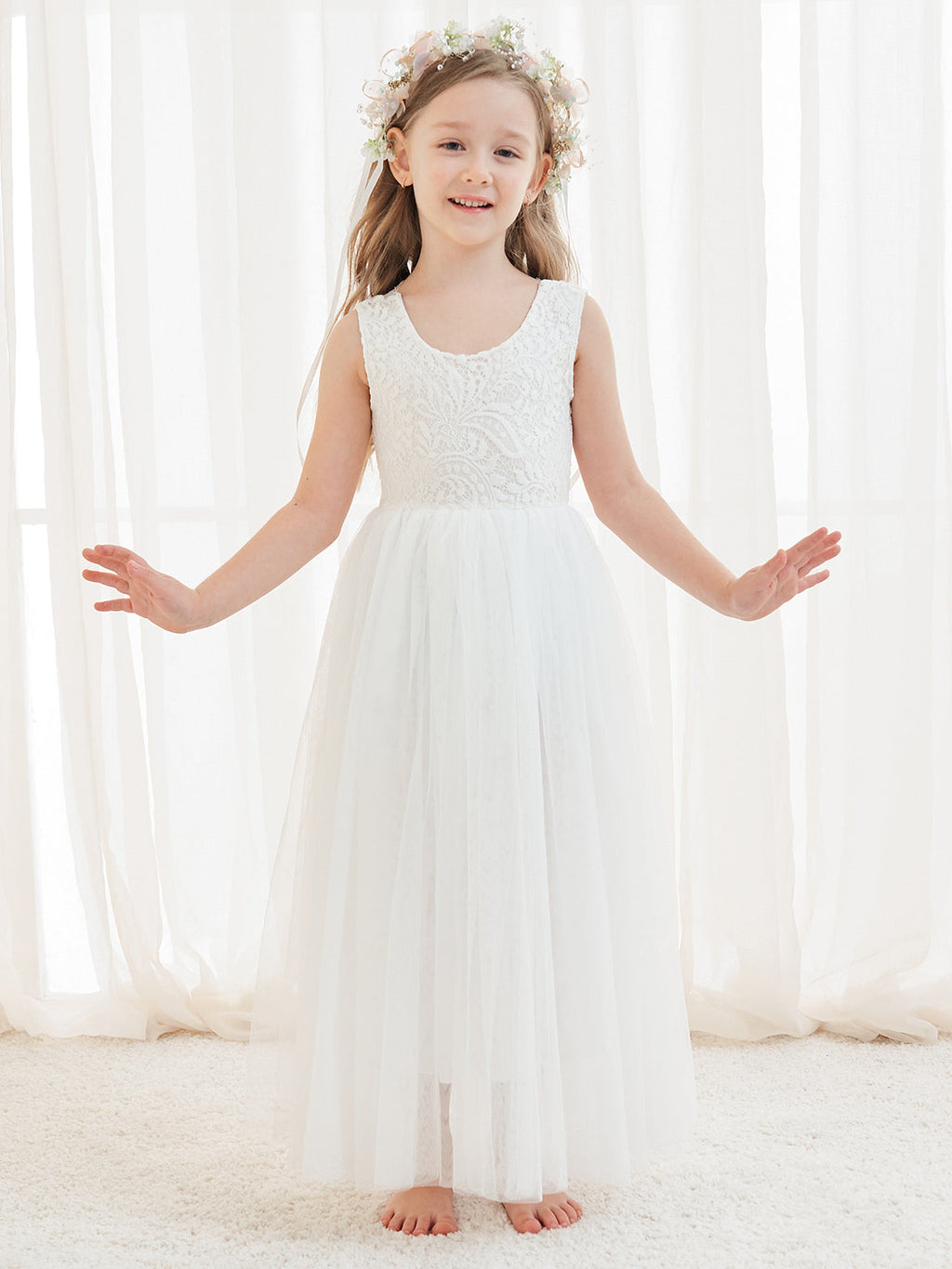 Vestido de niña de las flores de tul y encaje encantado 