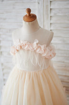 Vestido de princesa/vestido de tul hasta la rodilla para niña de las flores 