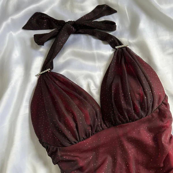 Robe de soirée longue sexy rouge ombrée à col en V en mousseline, dos nu, Y7485