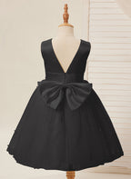 Vestido de princesa/vestido de princesa de satén y tul hasta la rodilla para niña de las flores 
