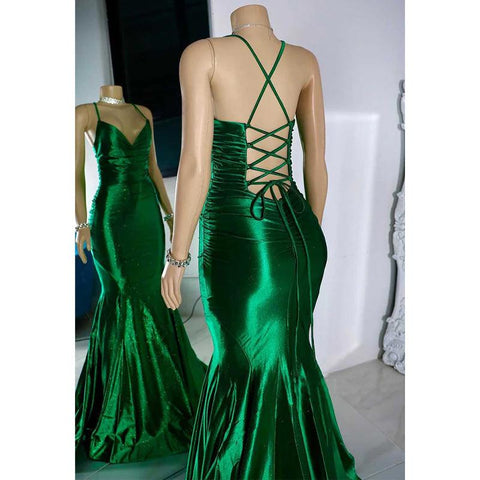 Vestido de noche de fiesta con escote en V y tirantes finos para chicas negras 