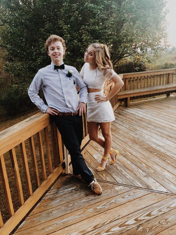 Vestido de fiesta blanco de dos piezas con encaje, encantador vestido blanco de fiesta Y968