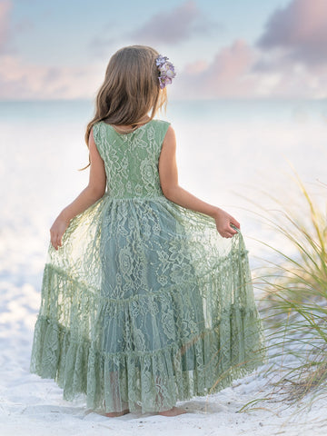 Vestido verde largo de encaje (2003227904) 