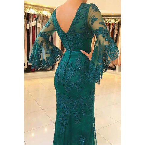 Vestido de noche formal largo estilo sirena/trompeta con mangas murciélago y apliques de tul 