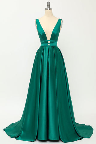 Robe de bal longue en satin rose poudré