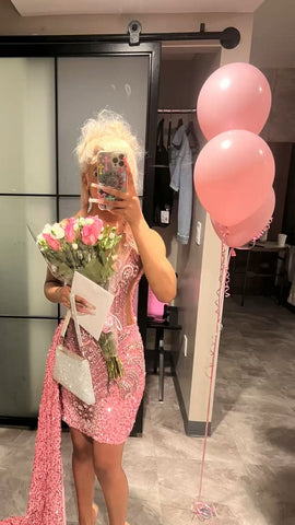 Vestido rosa para cumpleaños, vestido rosa sexy para fiesta de bienvenida Y1923