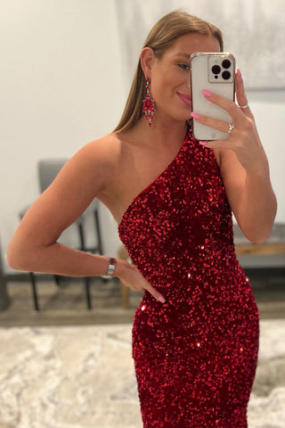 Robe de bal longue sirène à sequins corail