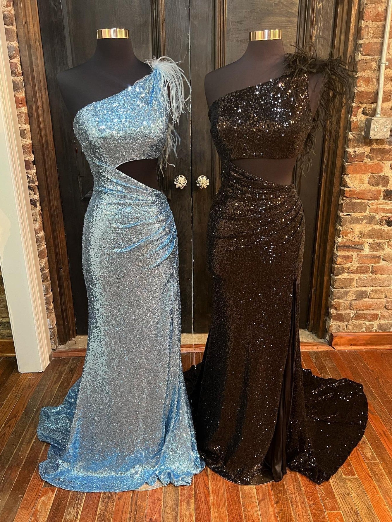 Vestido de sirena negro brillante único de un solo hombro para baile de graduación