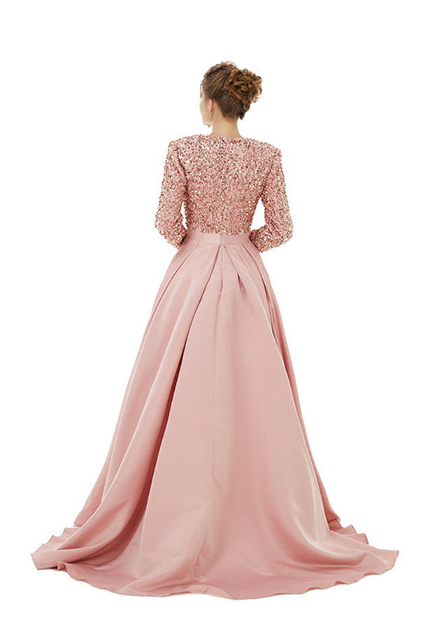 Long Sleeves Prom Dress V-Neck Slit With Sequins
