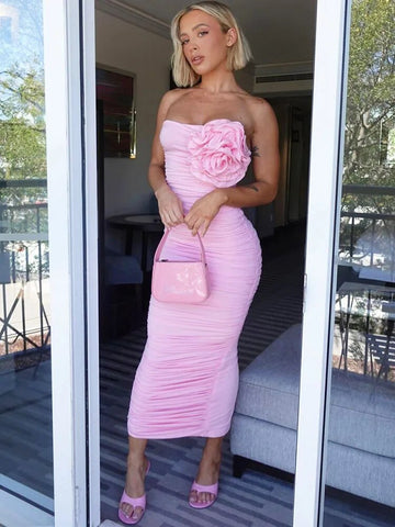 Robe moulante TARUXY à fleurs, épaules dénudées, dos nu, sexy, fourreau, idéale pour la plage, les vacances ou une soirée. 