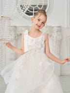 Vestido de princesa/vestido de tul hasta el suelo para niña de las flores de la primera comunión 
