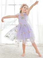 Vestido de niña pequeña de las flores, corte en A, sin mangas, de tul bordado floral. 