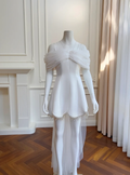 Robe de bal de fin d'année en satin et tulle blanc à épaules dénudées, mini-robe de soirée Y8585