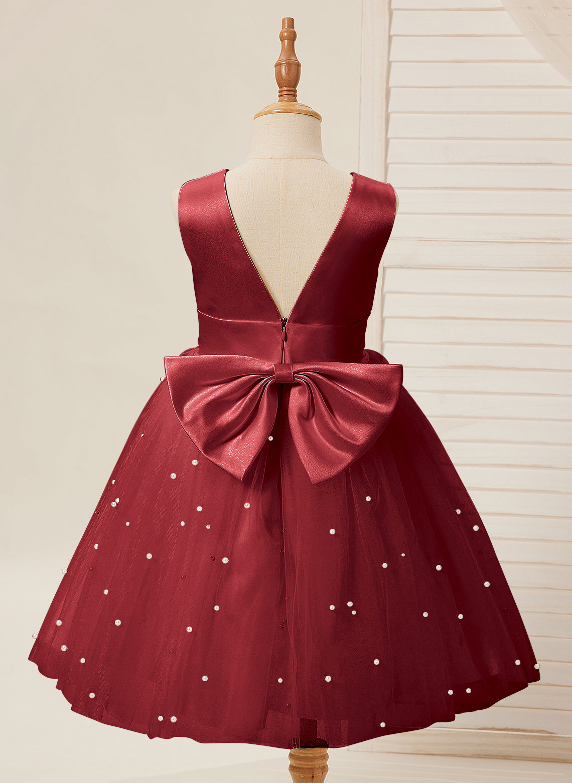 Vestido de princesa/vestido de princesa de satén y tul hasta la rodilla para niña de las flores 