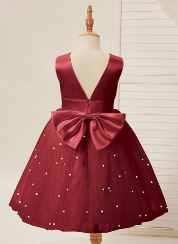 Vestido de princesa/vestido de princesa de satén y tul hasta la rodilla para niña de las flores 