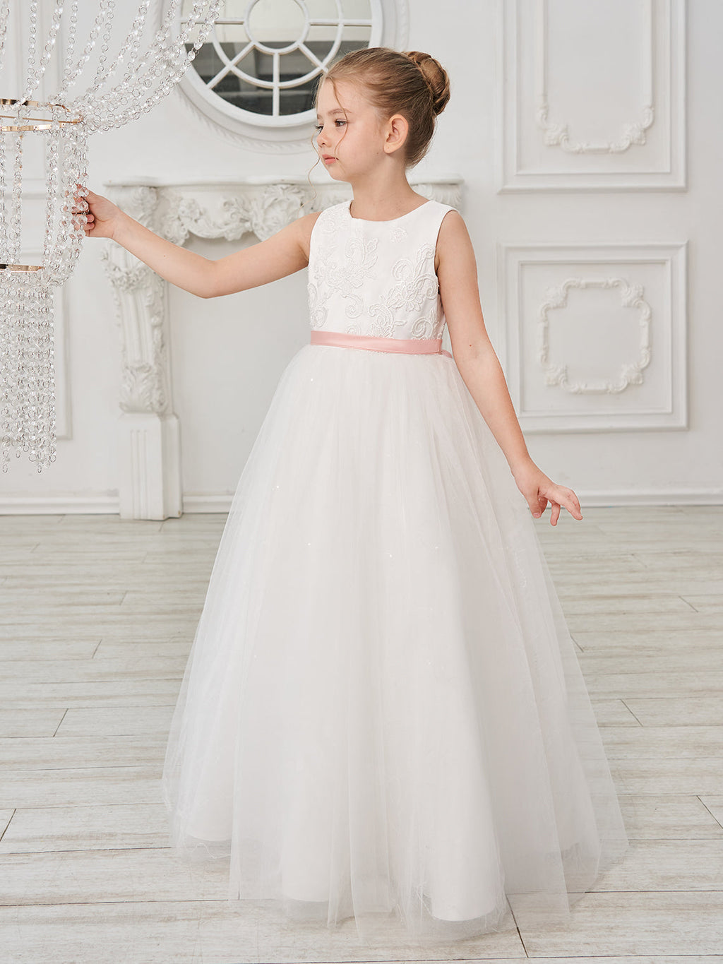 Vestido de princesa/de tul color marfil para niña de las flores 