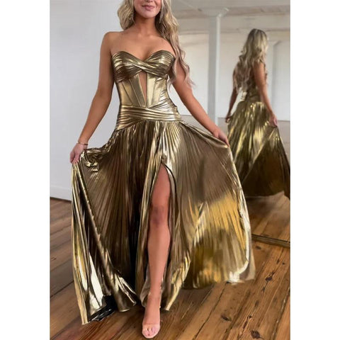 Sweetheart Strapless Sleeveless Empire with Side Slit Party Prom Evening Dress