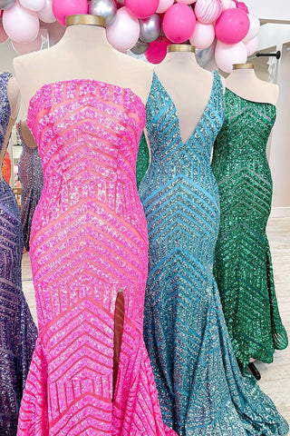 Sky Sequins Strapless Long Prom Dress