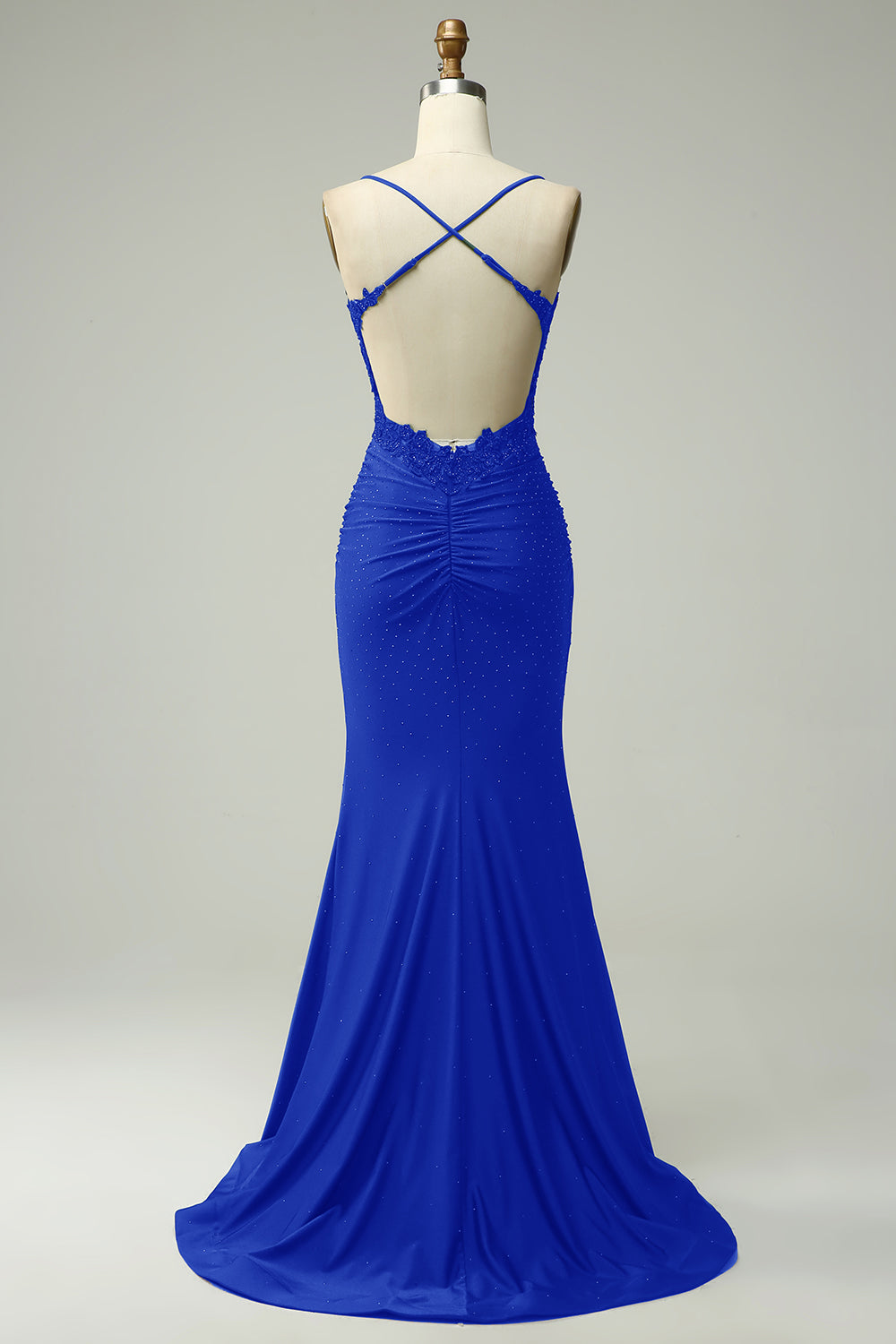 Mermaid Spaghetti Straps Royal Blue Long Prom Dress with Appliques