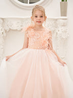 Vestido de princesa rosa para niña de las flores, estilo gala/con cola de tul. 