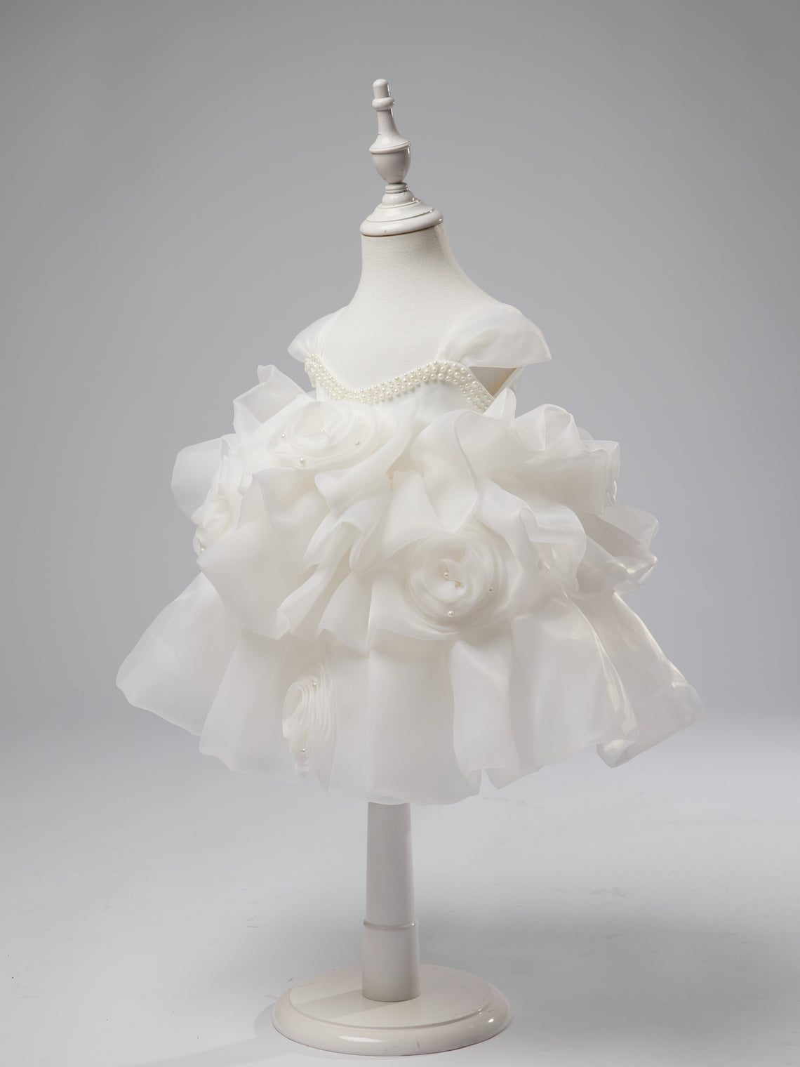 Vestido de organza con flores 3D hasta la rodilla para fiesta de primer cumpleaños de niña 