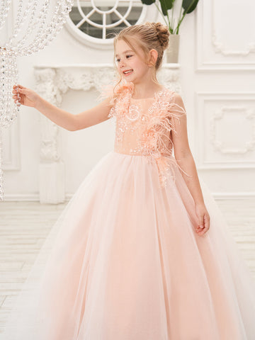Vestido de princesa rosa para niña de las flores, estilo gala/con cola de tul. 