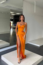 Long Mermaid Sweetheart Sleeveless Spaghetti Strap Prom Dress with Slit