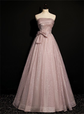 Precioso vestido de graduación rosa de tul con lentejuelas, sin tirantes, plisado y con cuentas. Vestido de gala formal para cumpleaños o quinceañera Y7579