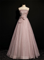 Precioso vestido de graduación rosa de tul con lentejuelas, sin tirantes, plisado y con cuentas. Vestido de gala formal para cumpleaños o quinceañera Y7579