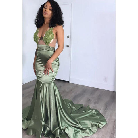 Robe de soirée longue sirène en tulle transparent avec col en V et sans manches