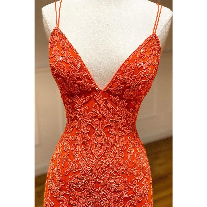 Plunging V-neck Appliques Mermaid Prom Dress