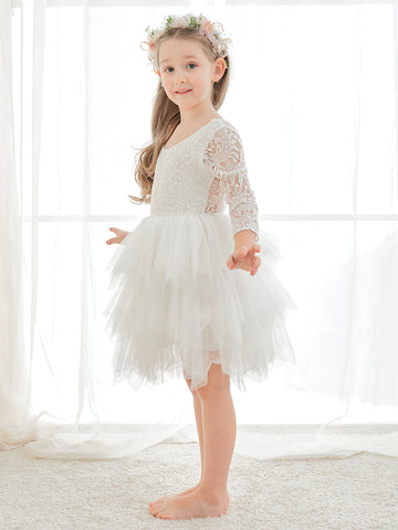 Vestido blanco de tul y encaje hasta la rodilla (2003227580) 