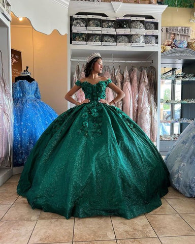 Robe de bal à paillettes scintillantes pour Sweet 16 (Quinceañera) avec application 3D, nouveauté Y1228