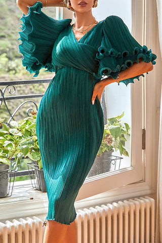 Vestidos de noche elegantes con volantes y escote en V para graduación 