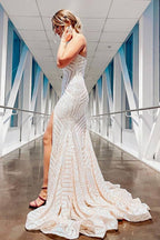 Robe de bal longue bustier à sequins bleu ciel