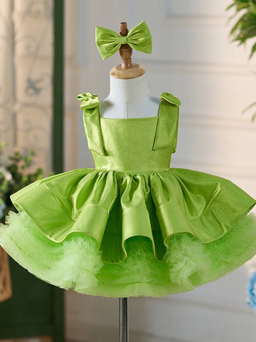 Vestido verde de tul satinado hasta la rodilla para bebé niña 
