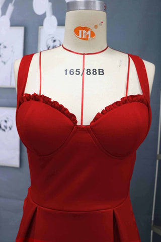 Robe de soirée rouge charmante sans manches, longueur cheville