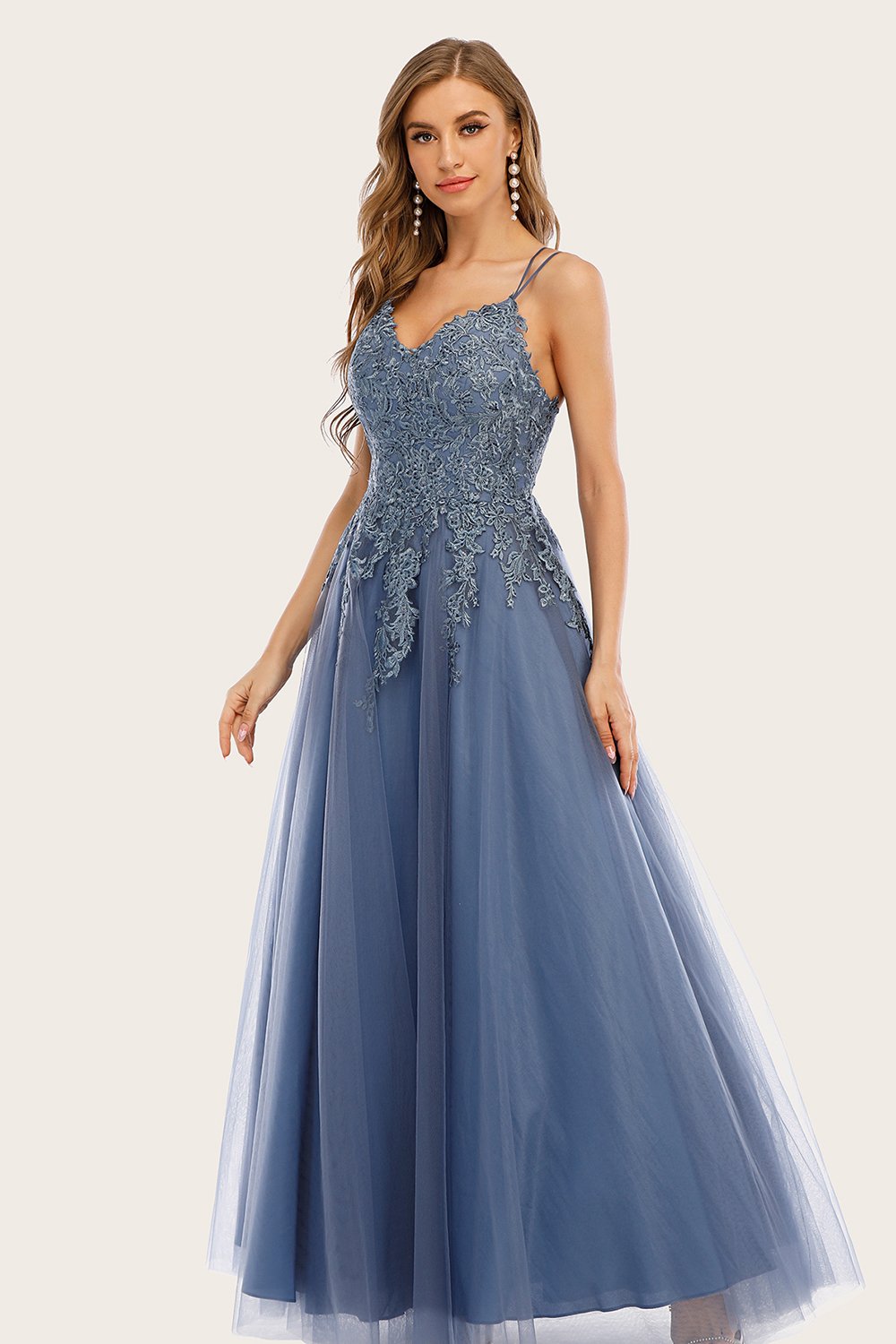 Dusty Long Prom Dress with Lace