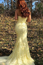 Robe de bal longue sirène bustier en dentelle avec fente