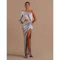 Vestido de fiesta formal largo sexy con pliegues y un hombro en forma de tubo/columna con abertura 