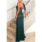 Robe de soirée en satin à bretelles spaghetti et fente latérale 