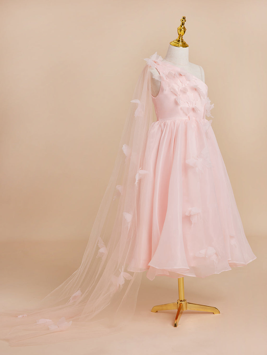 Vestido rosa de organza de corte A hasta la rodilla (010220821) 