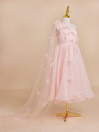 Vestido rosa de organza de corte A hasta la rodilla (010220821) 